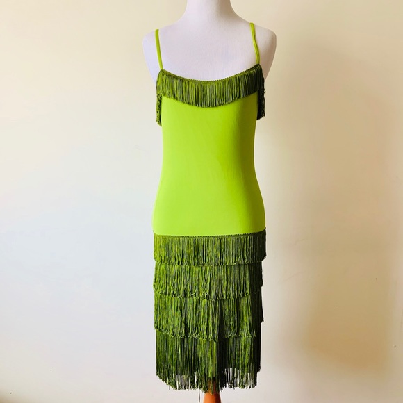 lime green fringe dress